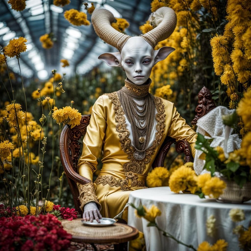 Surreal Alien Celebration in Restaurant, Masterpiece Paintin...