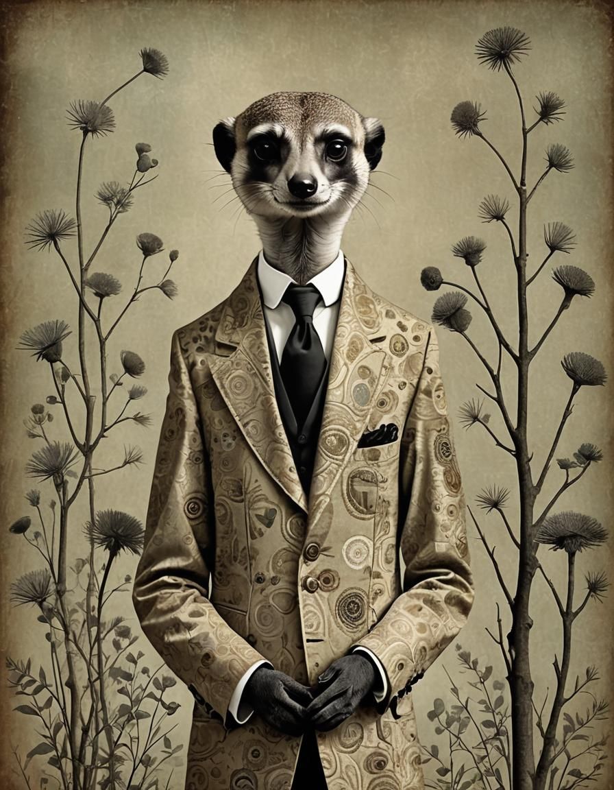 Elegant Meerkat in Surrealist Style