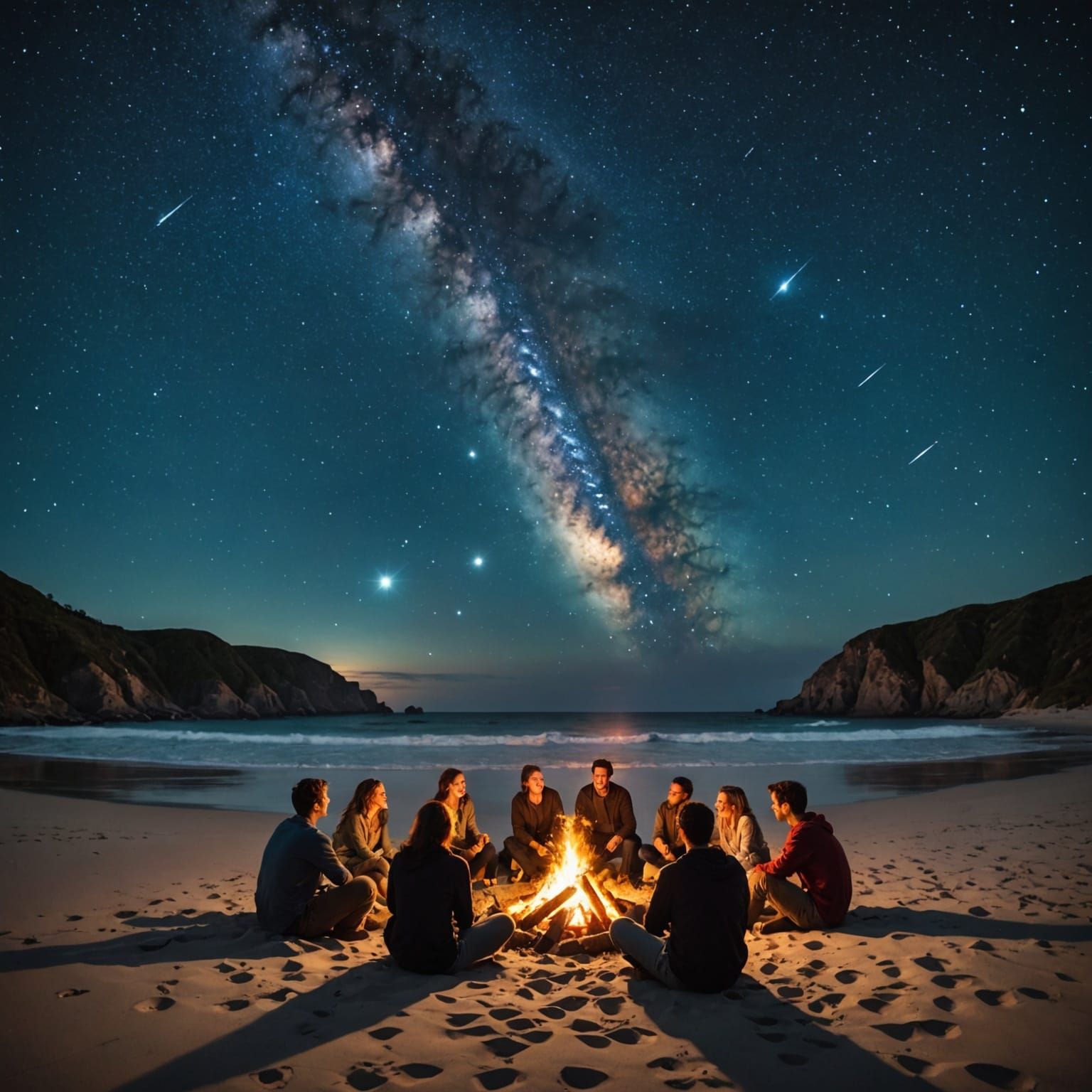 Bonfire Under the Stars: Matte Painting of Friendship