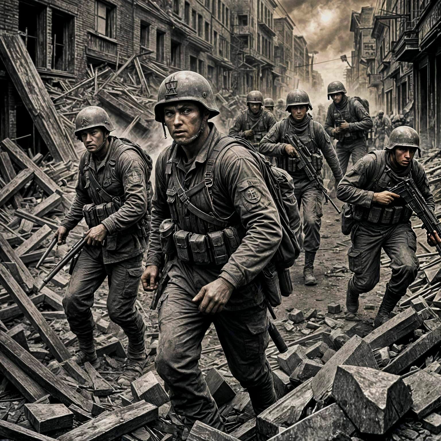 Hyperdetailed Charcoal Drawing of War