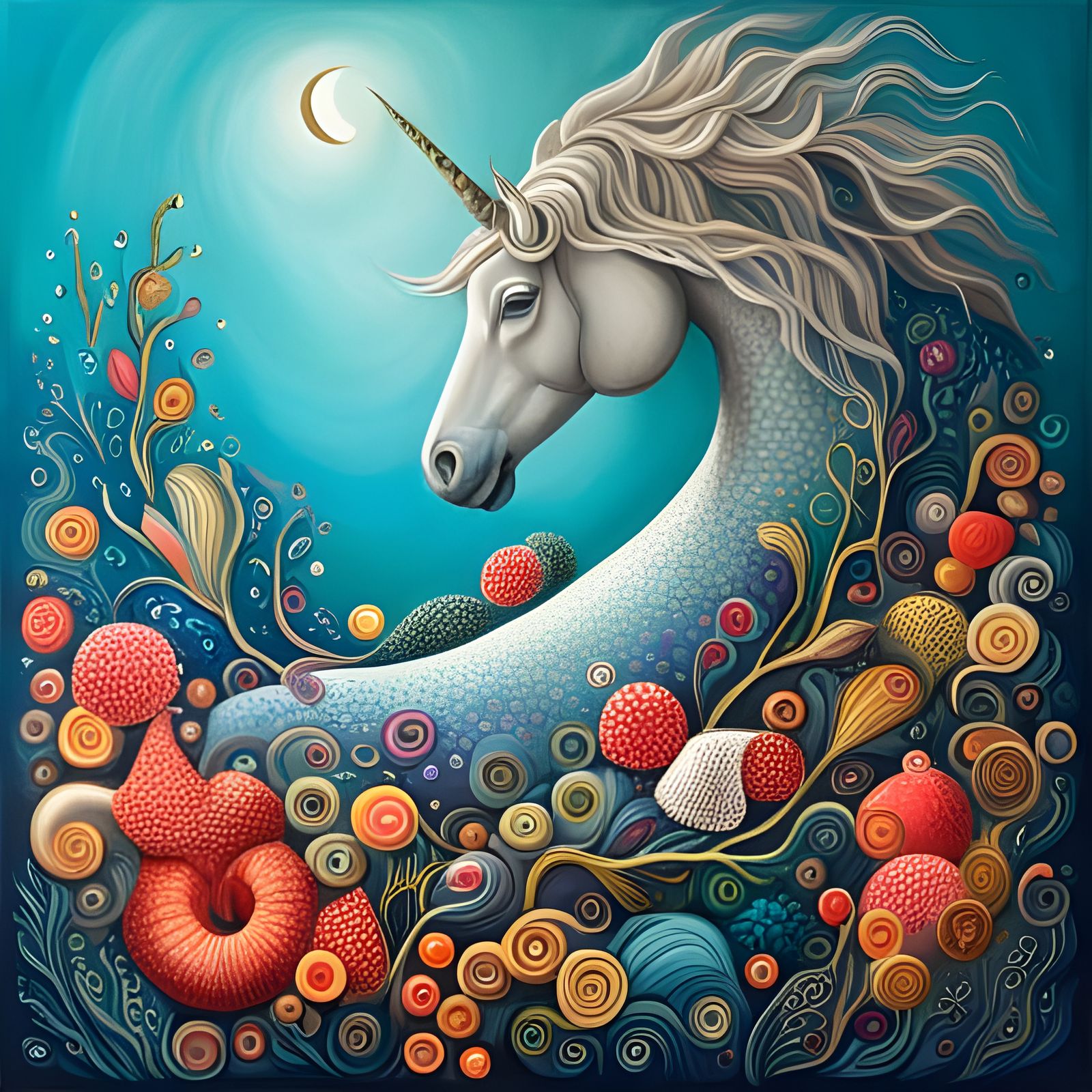 Seashell Unicorn in Abstract Art Style
