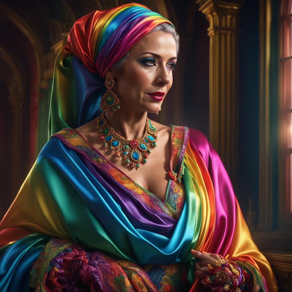 Rainbow Satin Lady: Photorealistic Super Realism Portrait