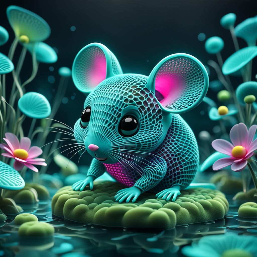 Aqua Chibi Mouse in Organic 3D Mesh