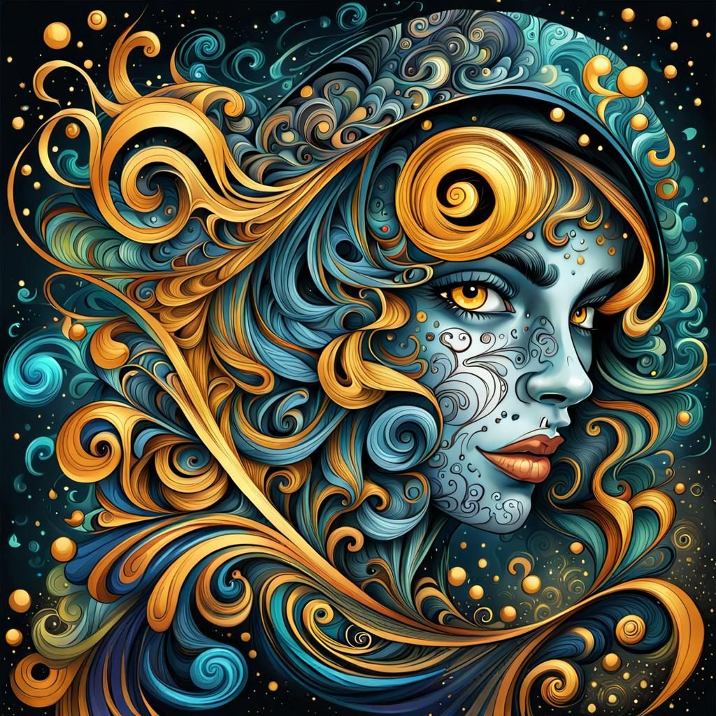 Psychedelic Witch Portrait in Cartoon Style