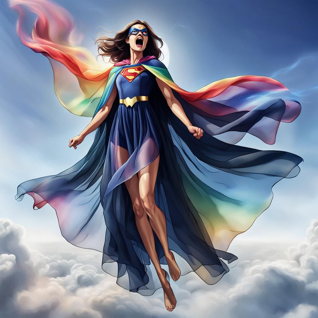 Cartoon Superhero in Chiffon and Tulle Robes