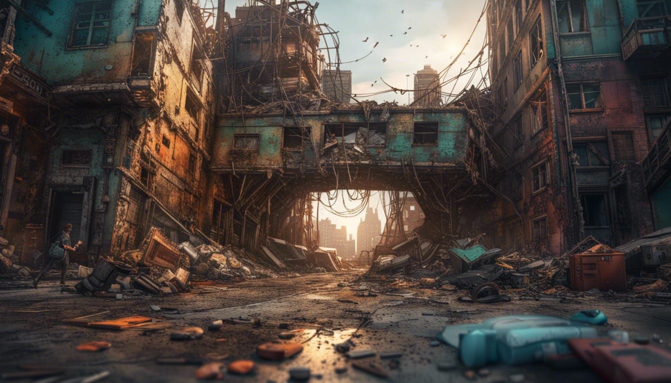 Hyperrealistic Post-Apocalyptic City Concept Art