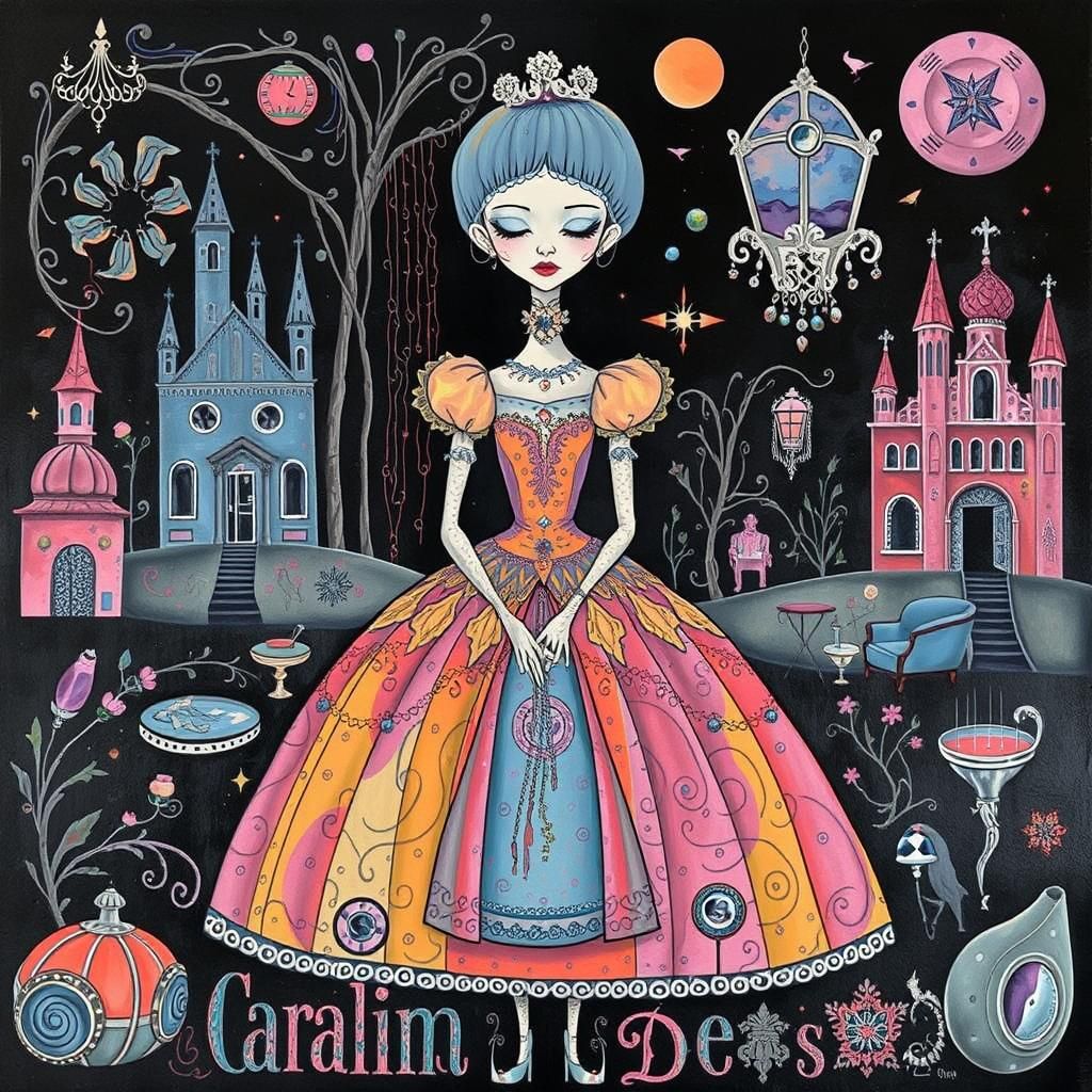 Elegant Woman in Surrealist Setting, Inspired by Fornasetti