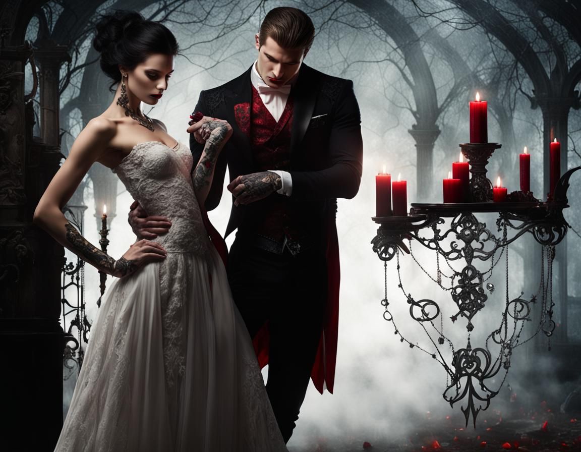 Vampire's Tattooed Bride at Candlelit Altar