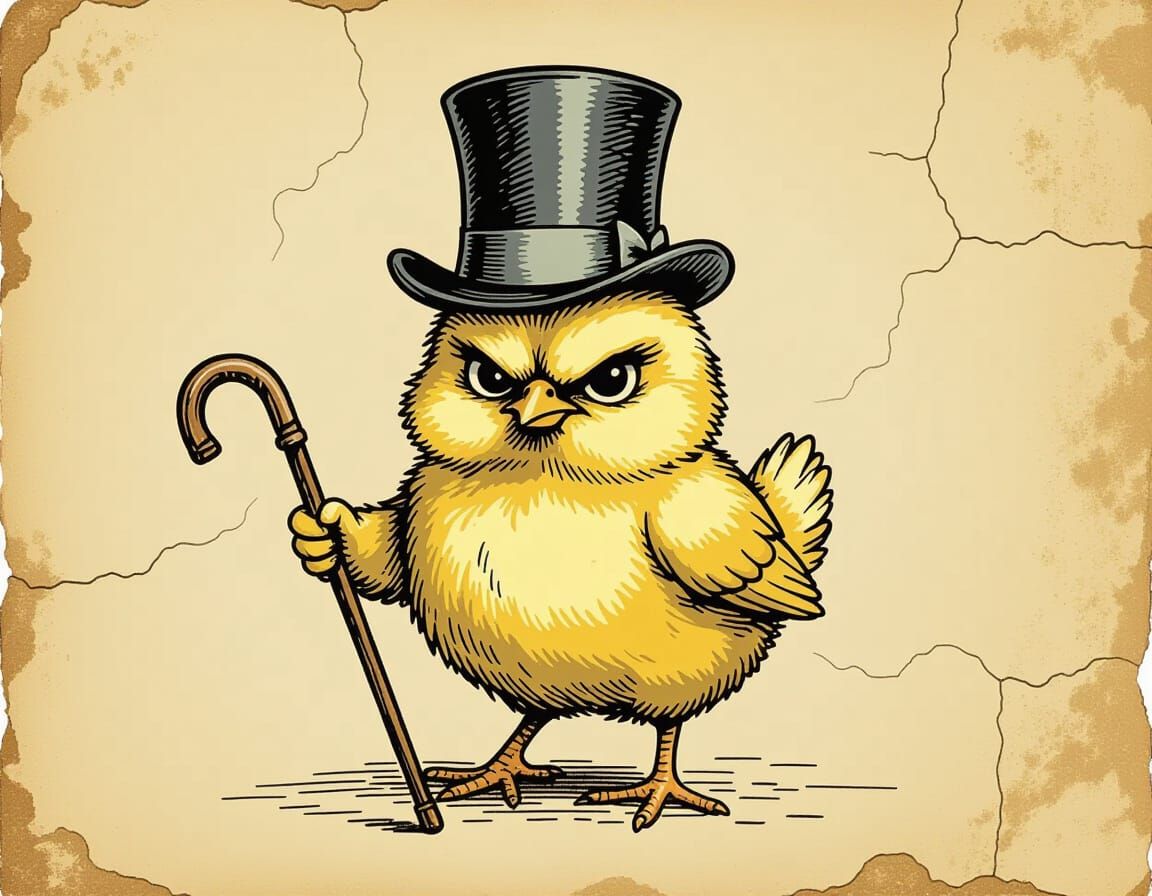 Grumpy Chick Illustration in Antique Style