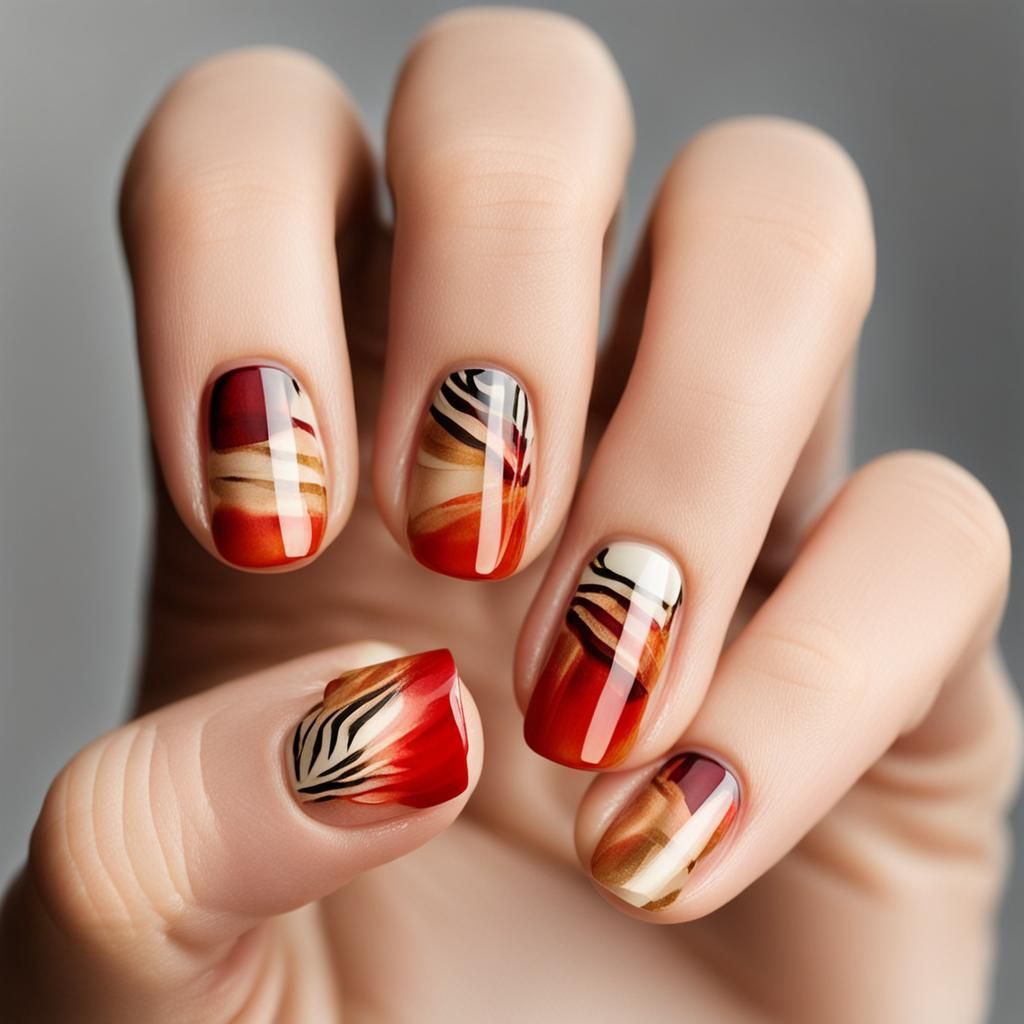 Autumn-Inspired Zebra Pattern Nail Art