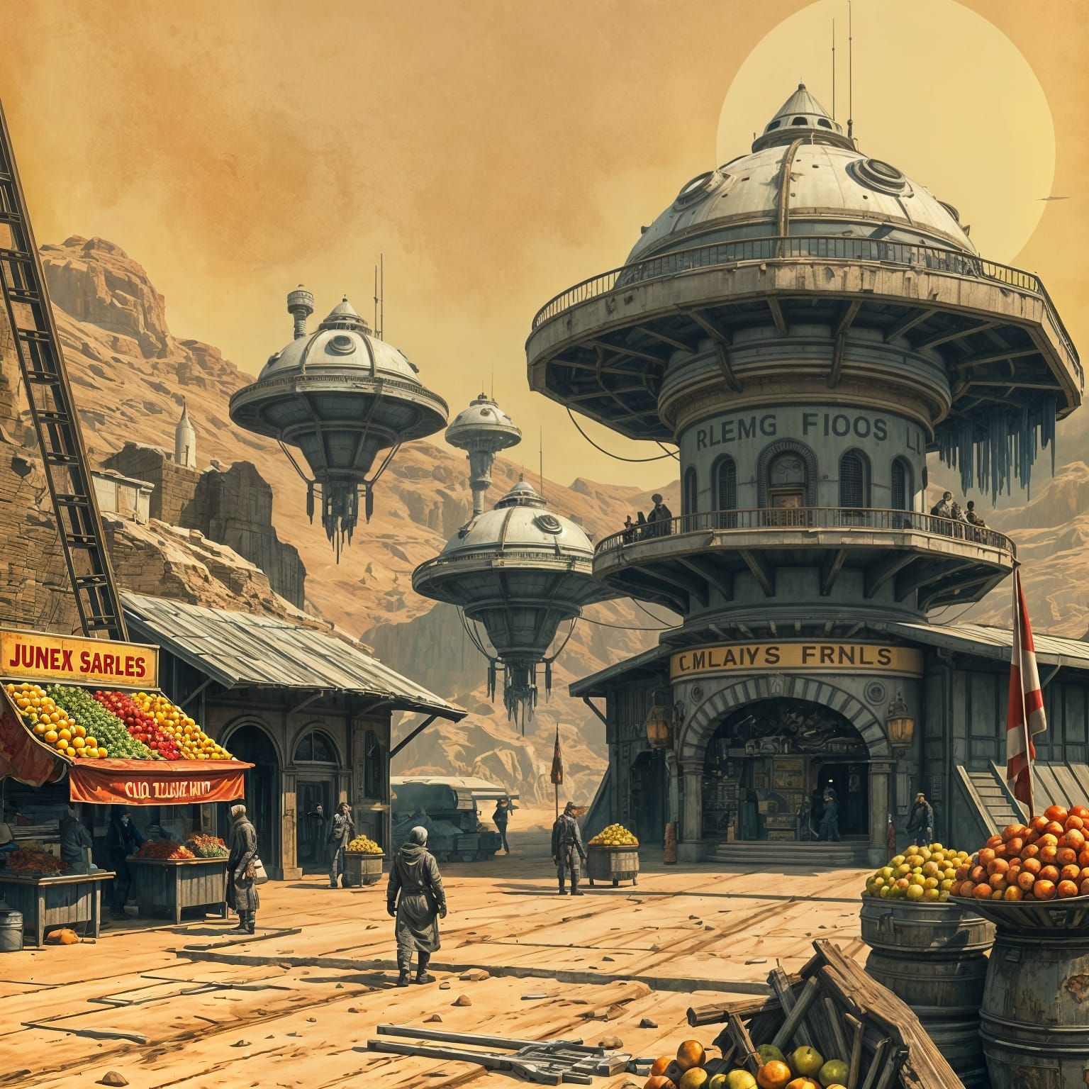 Futuristic Martian Marketplace with Alien Merchants