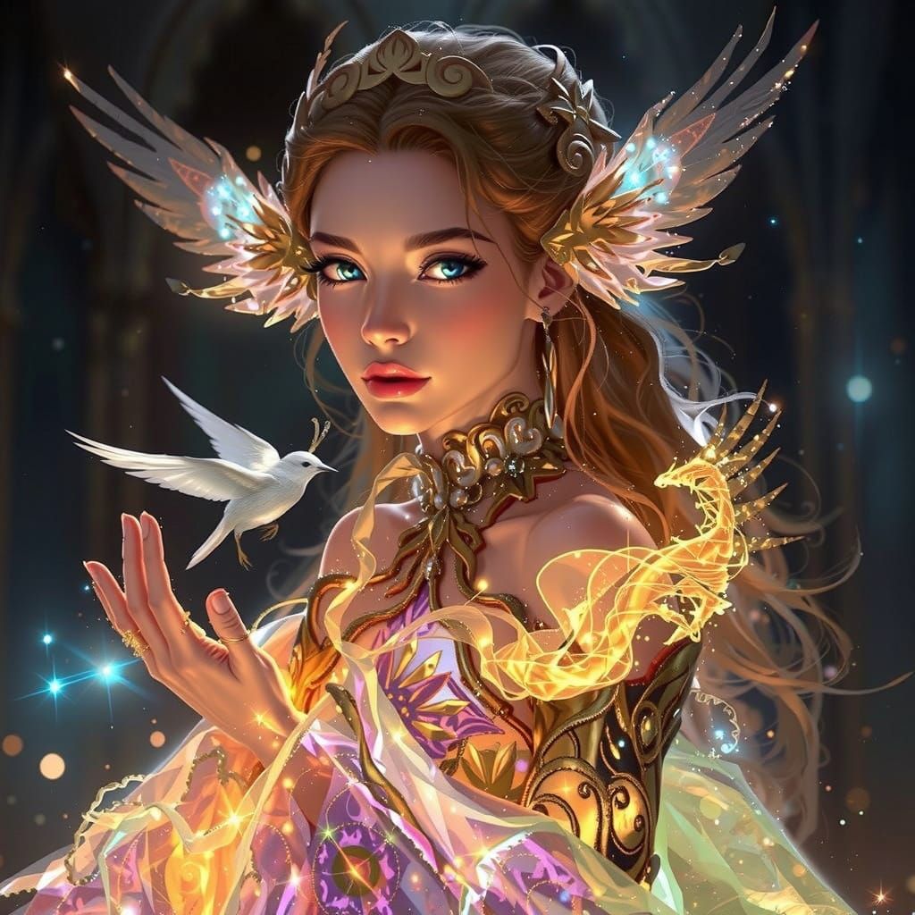 Ethereal Goddess with Glowing Aura and Majestic Wingspan