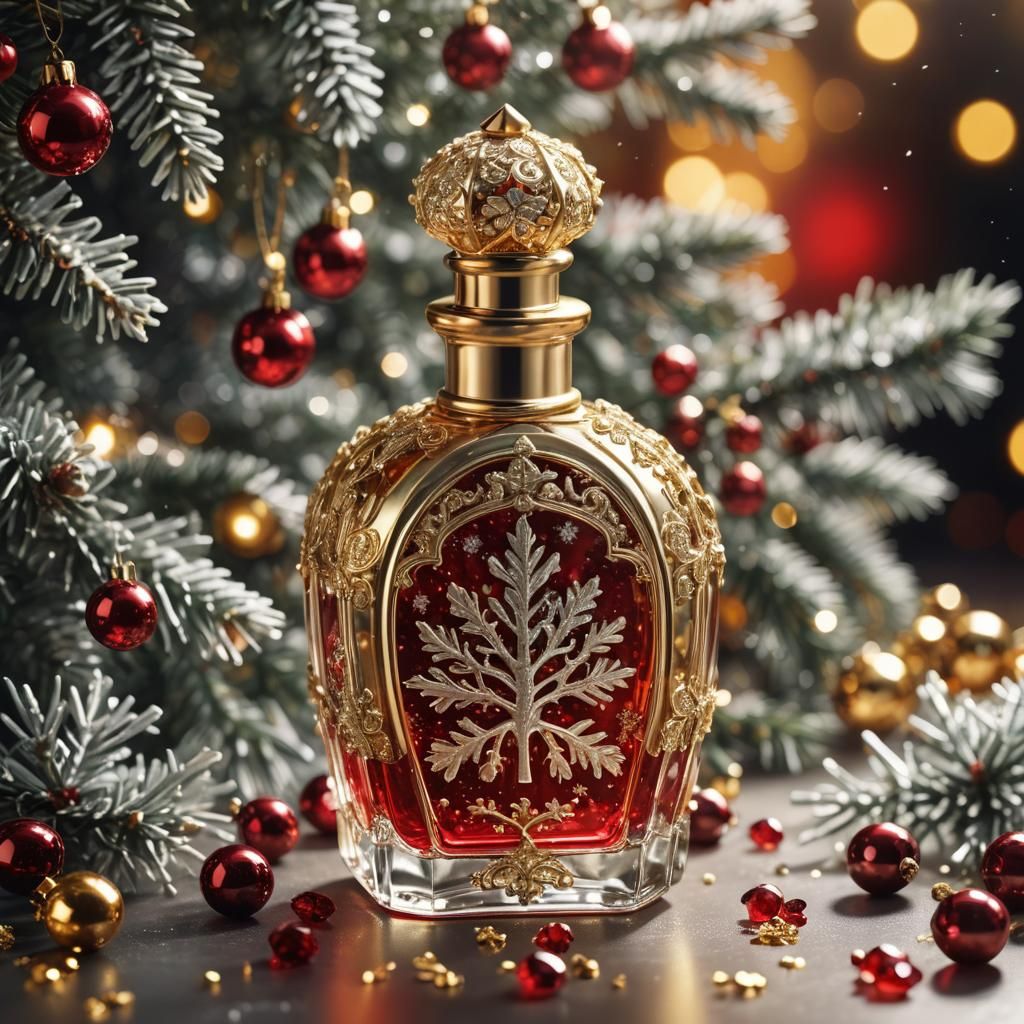 Luminous Christmas Perfume Bottle in Crystal, 4K Art