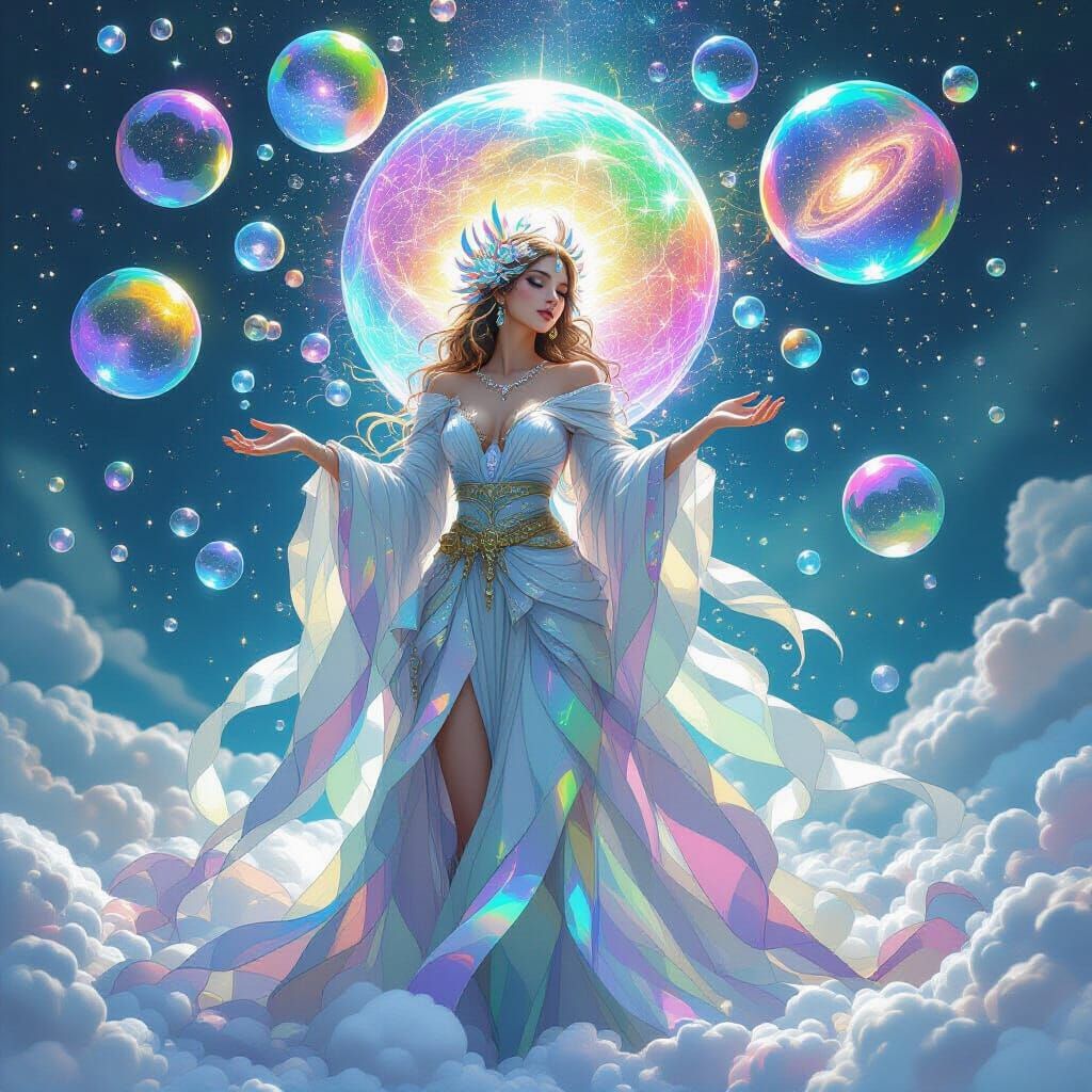 Mythical Being in Soap Bubble Galaxy, Ethereal Art