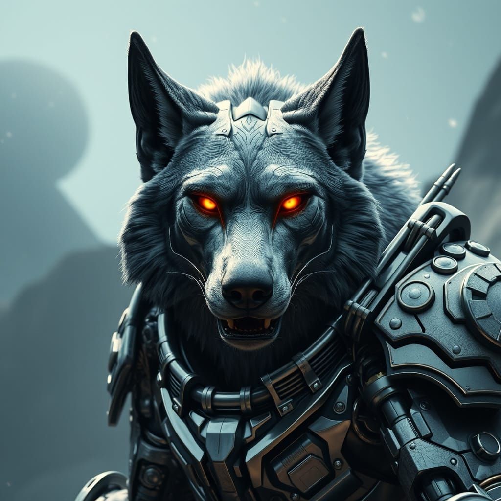 Chrome Armored Wolf: Sci-Fi Cybernetic Beast