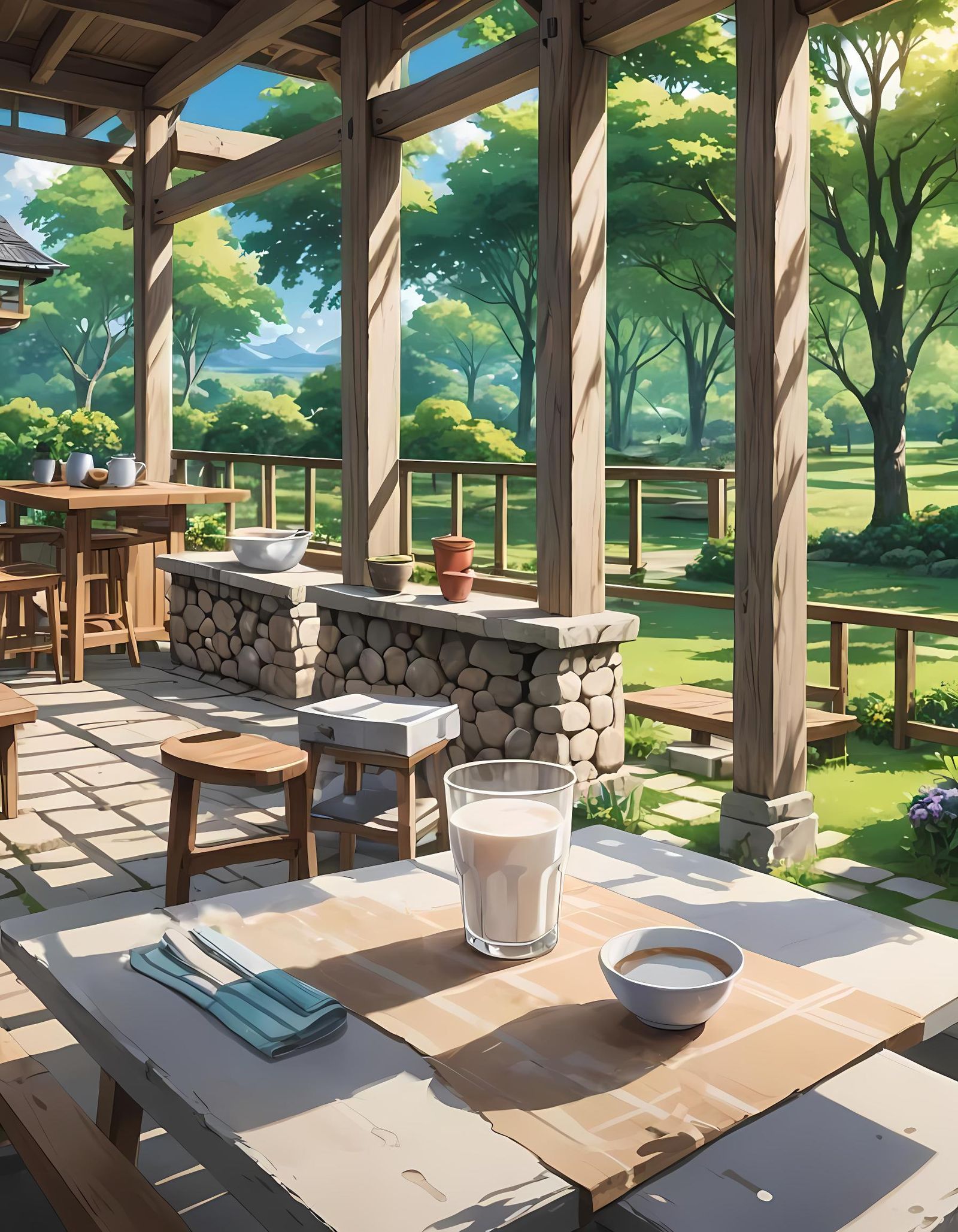 Anime Milk Cup on Patio in Summer Prairie