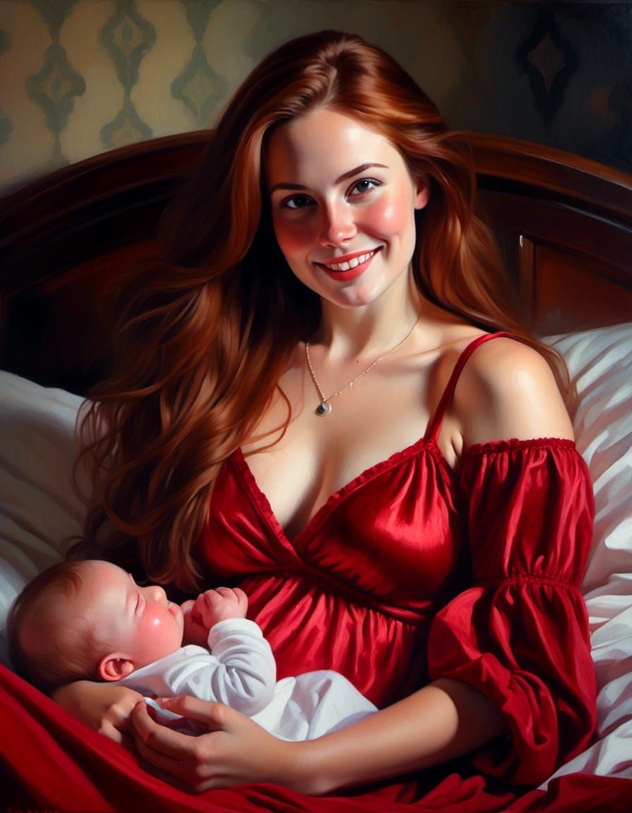 Joyful Mother Nursing Newborn Baby Portrait