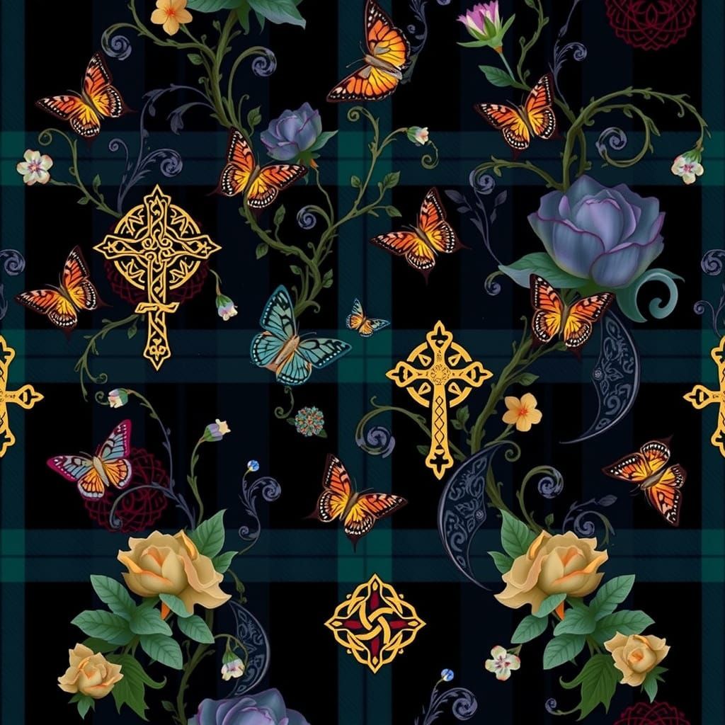 Traditional Celtic-Inspired Fabric Tile with Ornate Celtic C...