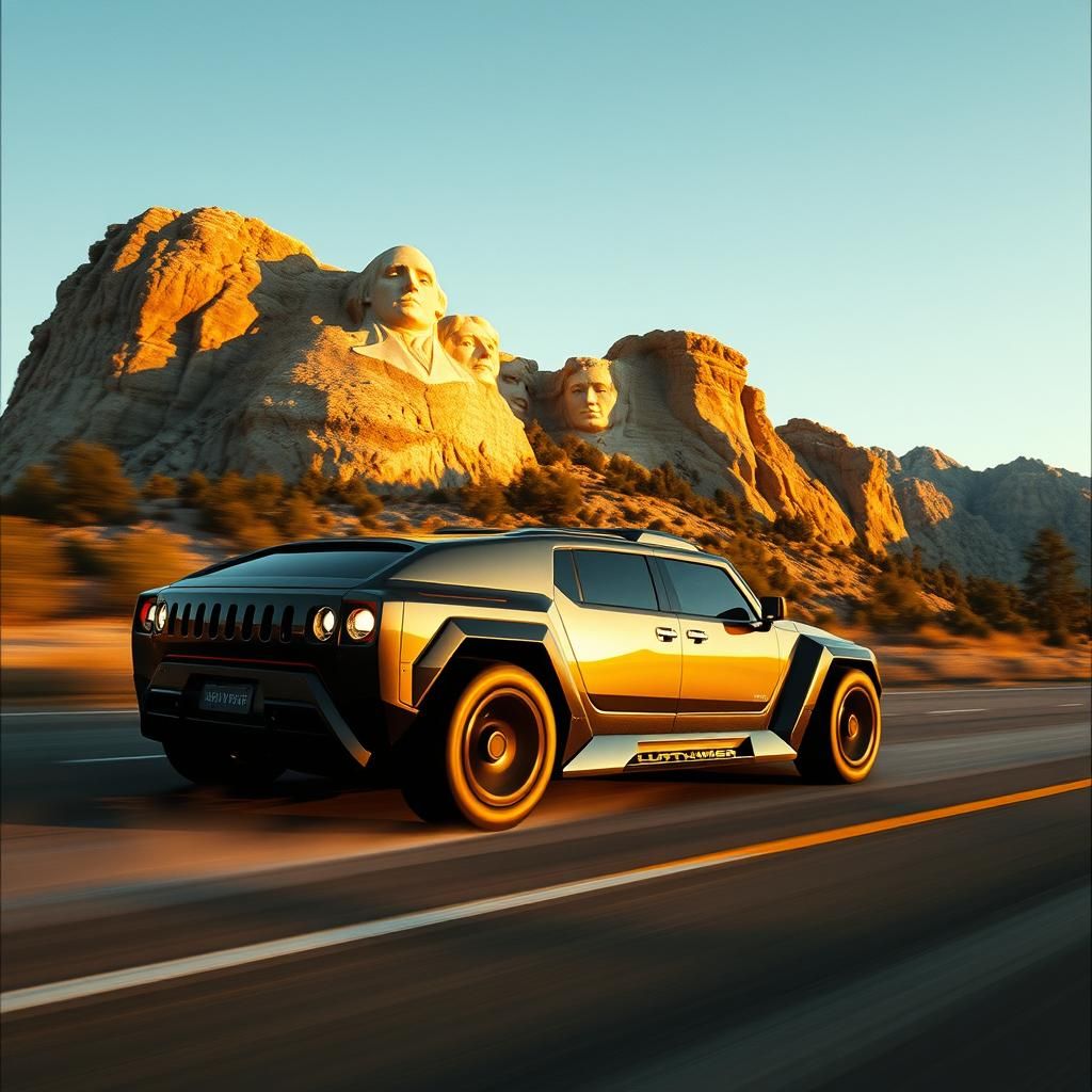 Futuristic Hummer Sedan Cruises Past Mount Rushmore