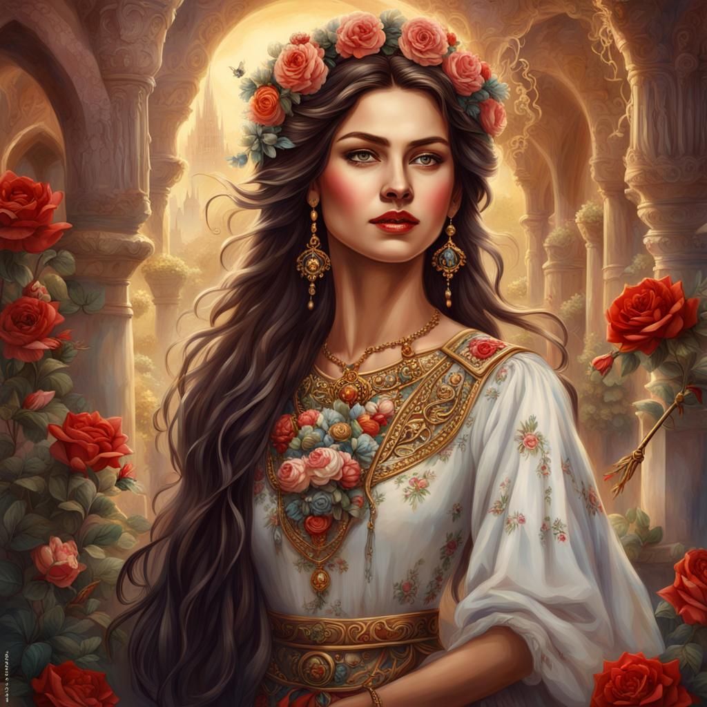 Bulgarian Queen with Roses: A Detailed Matte Painting