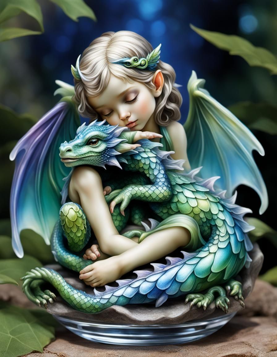 Miniature Crystal Fairy with Sleeping Dragon