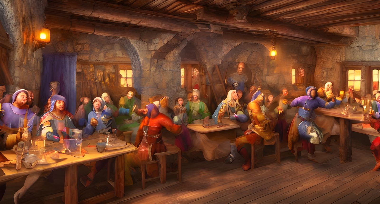 Lively Medieval Tavern with Dancers and Bards