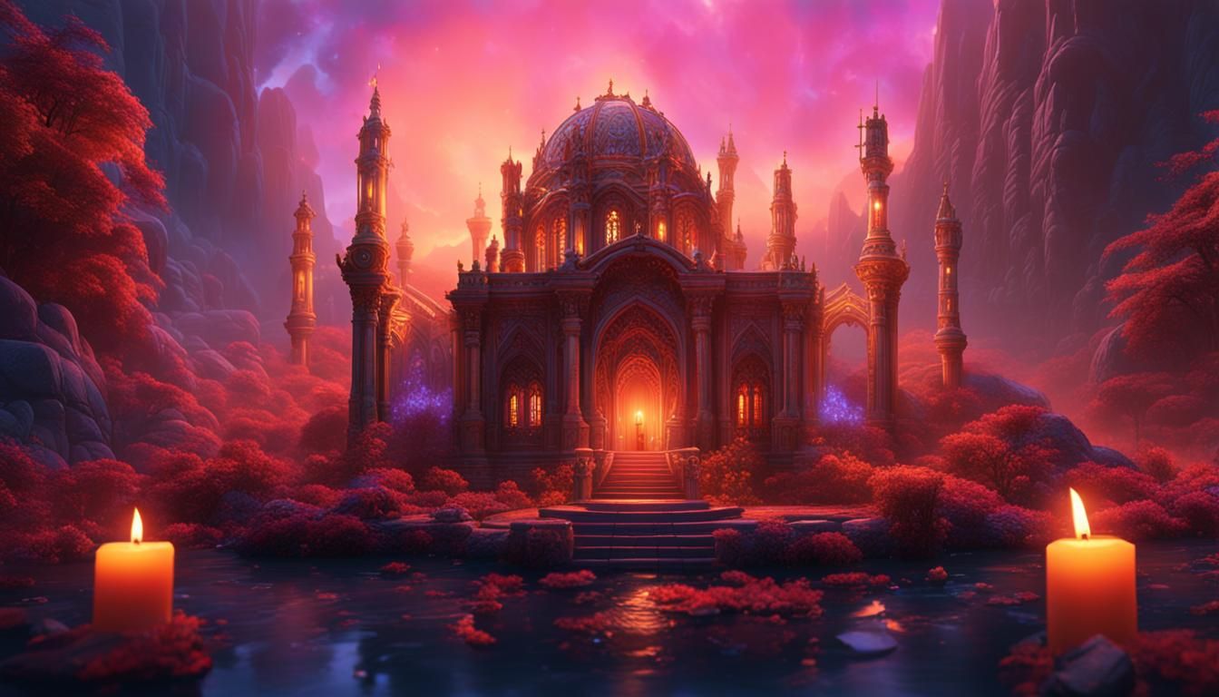 Mystical Sanctuary: A Candlelit Path in Matte Painting