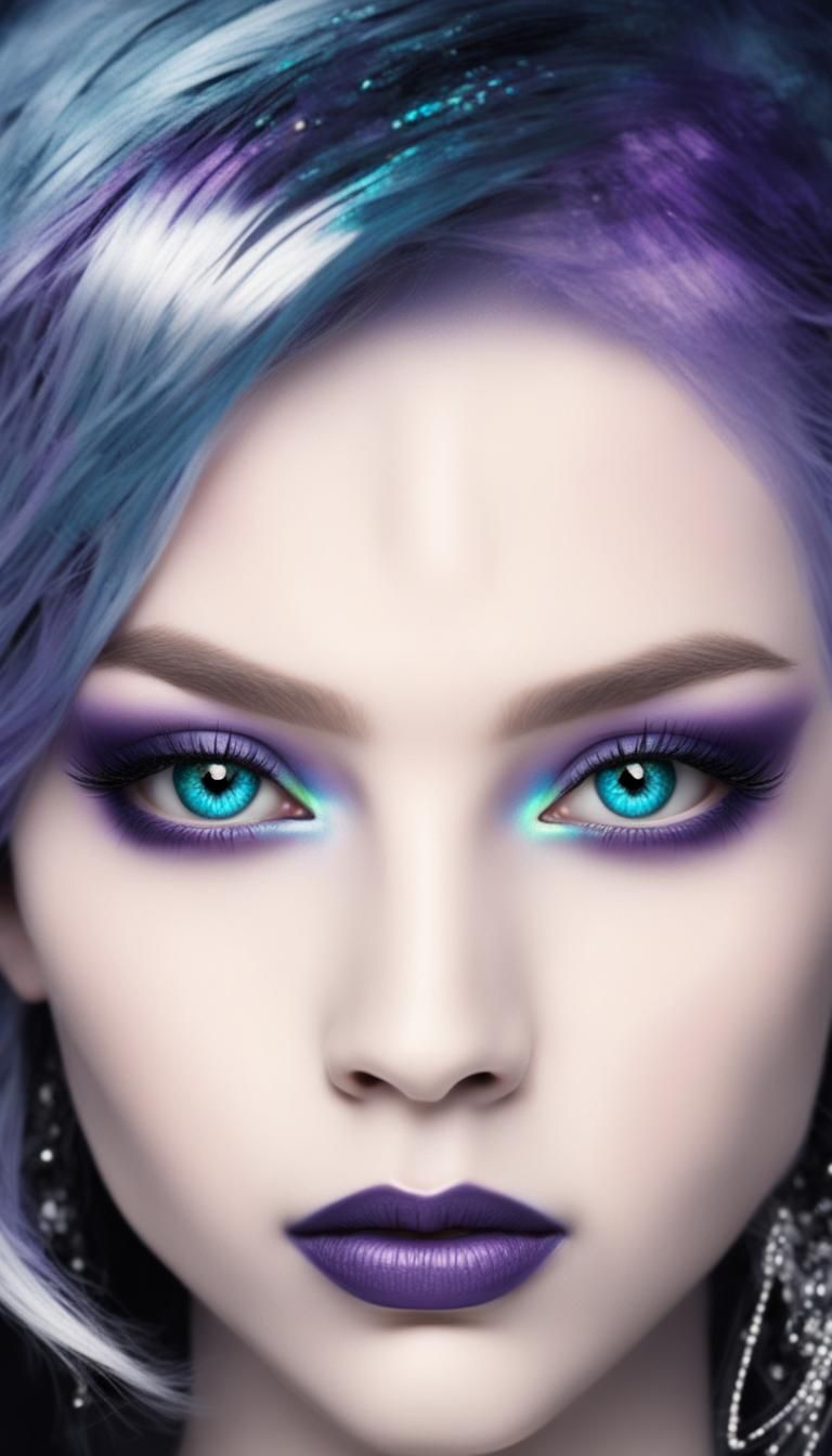 Beautiful gothic young lady with Silver hair with holographi...