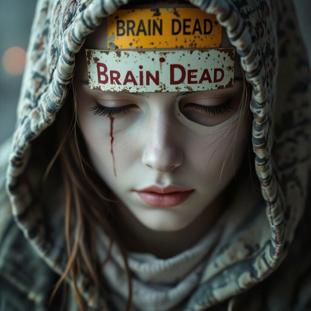 Dystopian Portrait of a Brain Dead Woman