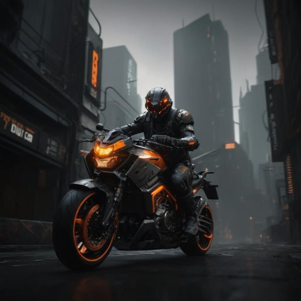 Chrome Orange Cyberpunk City in 3D Game Style