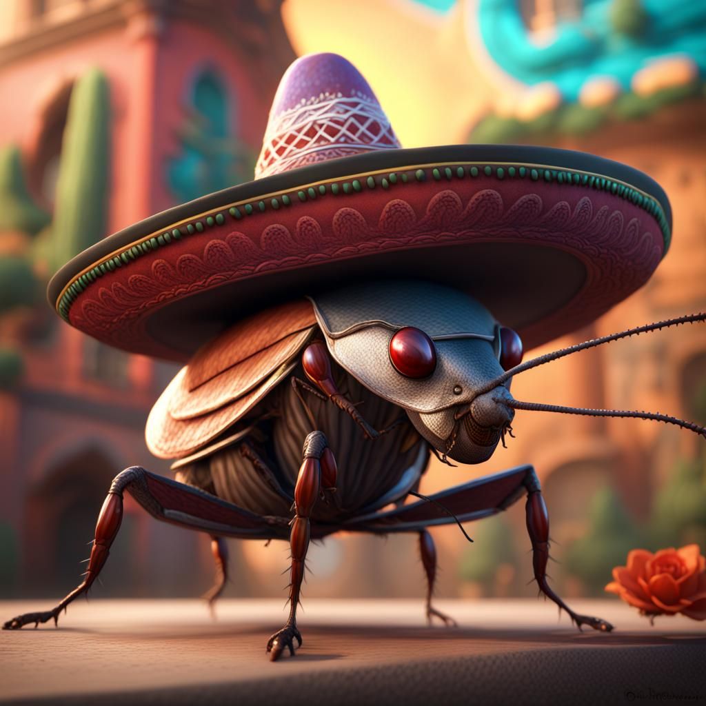 Mexican Cockroach with Sombrero: Detailed Matte Painting