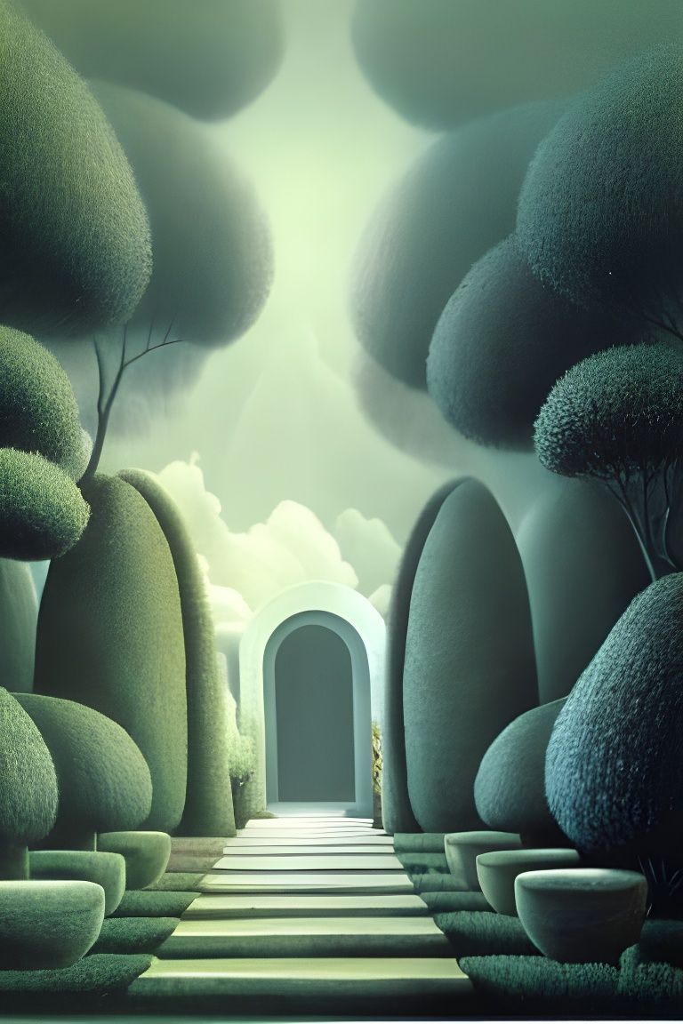 Zen Garden with Stone Path in Beksiński Style