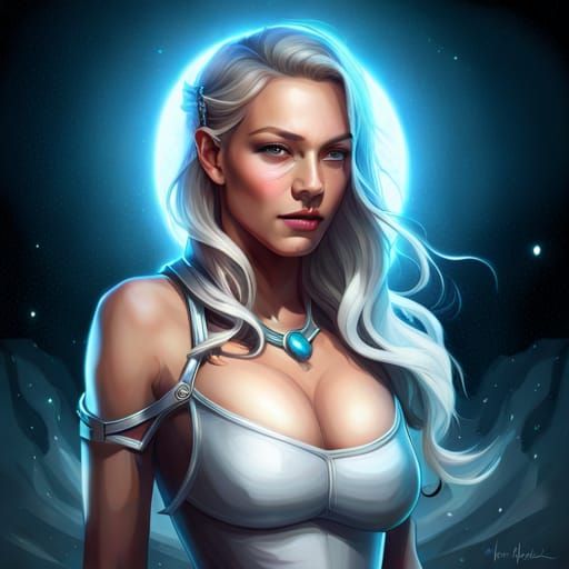 Silver Mecha Goddess Portrait in Hyperrealistic Style