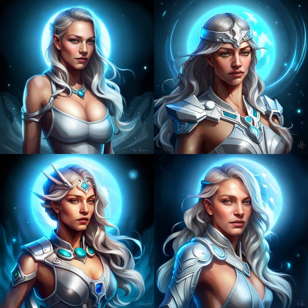 Silver Mecha Goddess in Cosmic Stardust