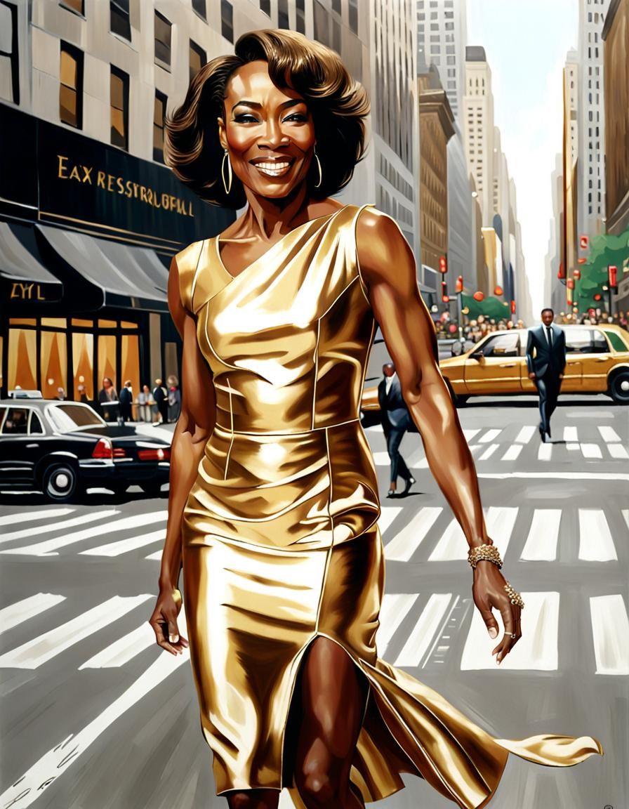 Woman in Gold Dress Strutting on 5th Avenue: Photorealistic ...