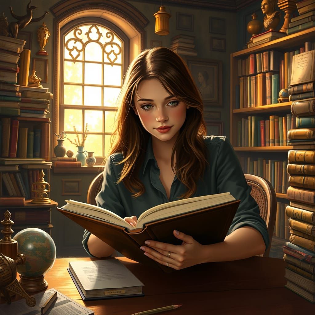 A Young Scholar Surrounded by Knowledge