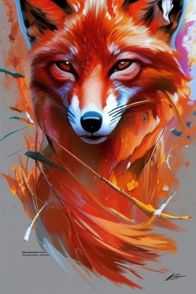Fiery Fox Portrait in Watercolor Style