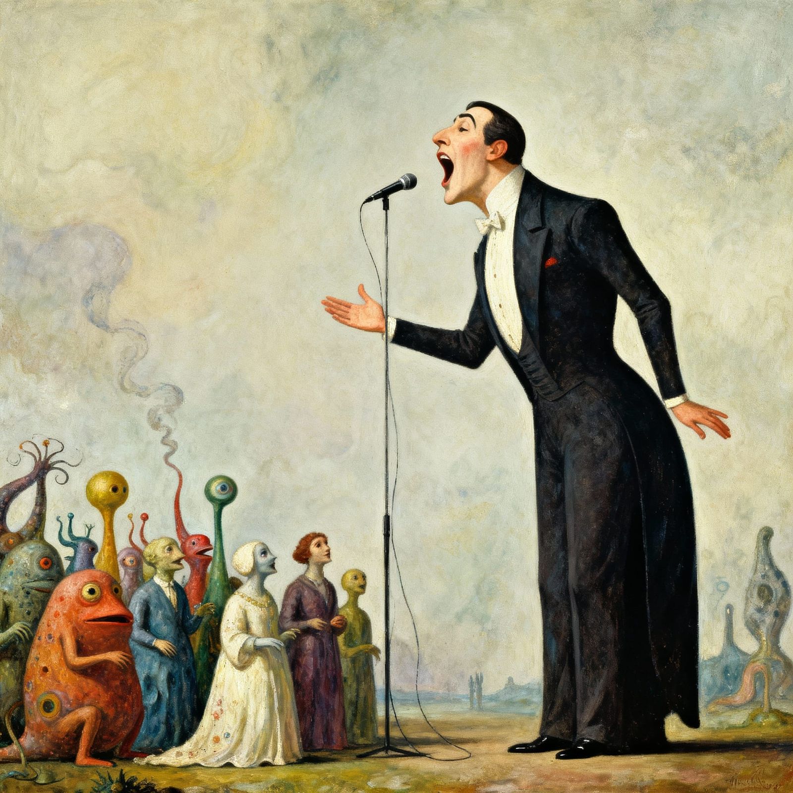 Surreal Baritone Singer in Whimsical Oil Painting Style