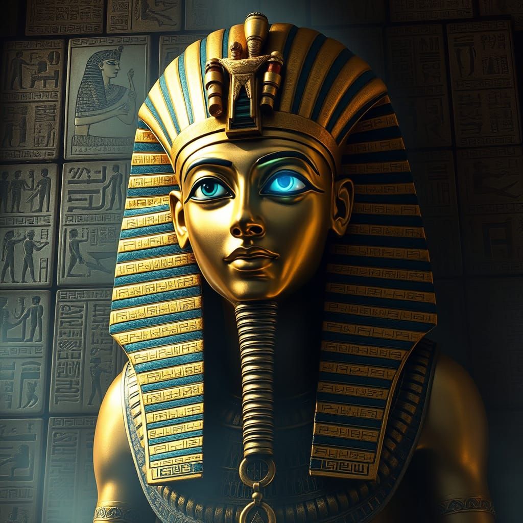 Pharaoh with Horus Eye in Surreal Egyptian Scene