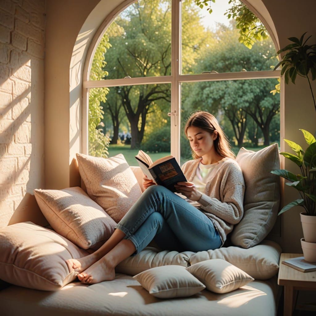 Whimsical Reading Nook with Sunny Park View