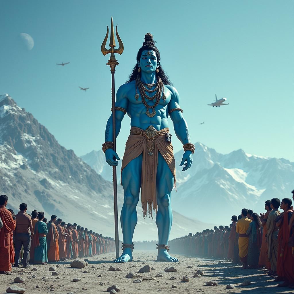 Cyberpunk Shiva on Lunar Landscape: Hyperrealistic Digital A...