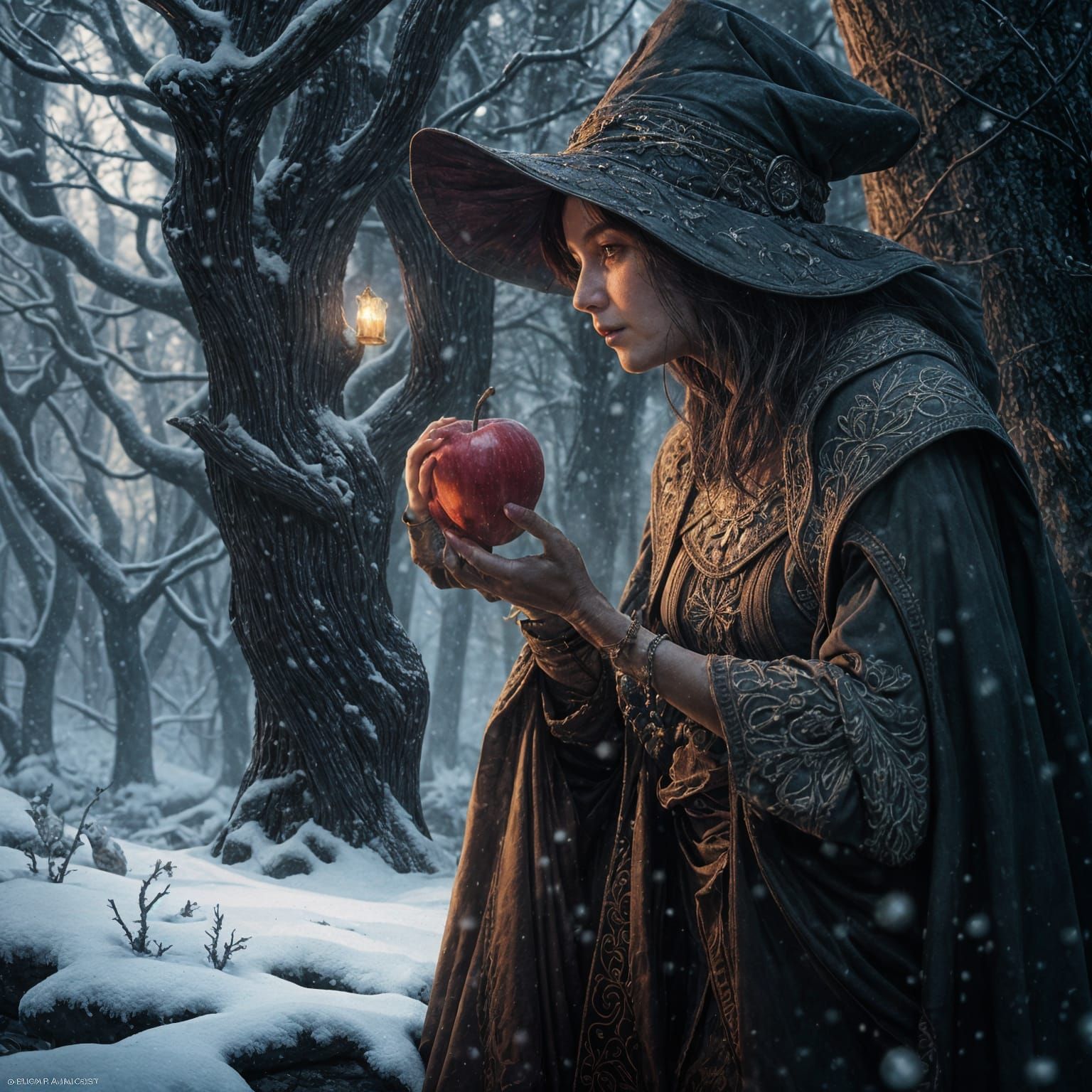 Witch and Snow White in Dark Fantasy Style