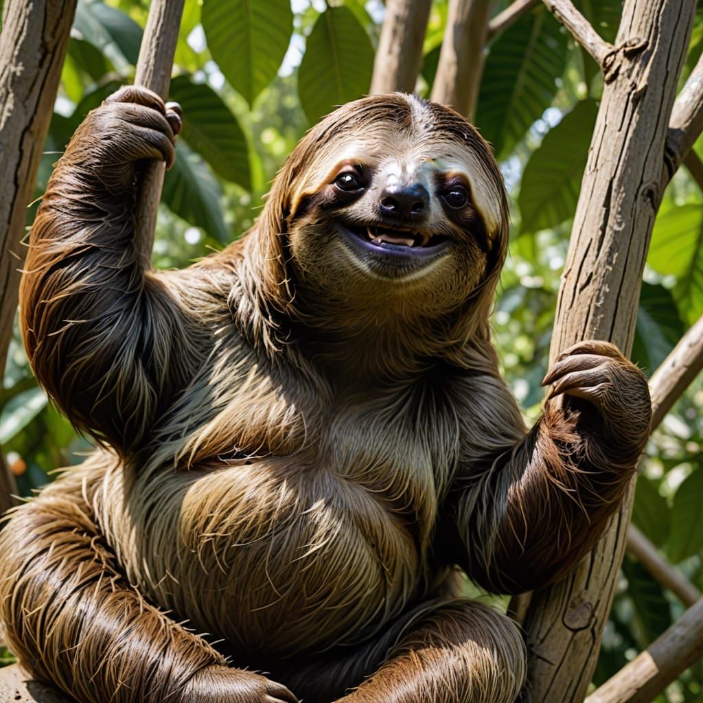 Sloth hanging out big smiles