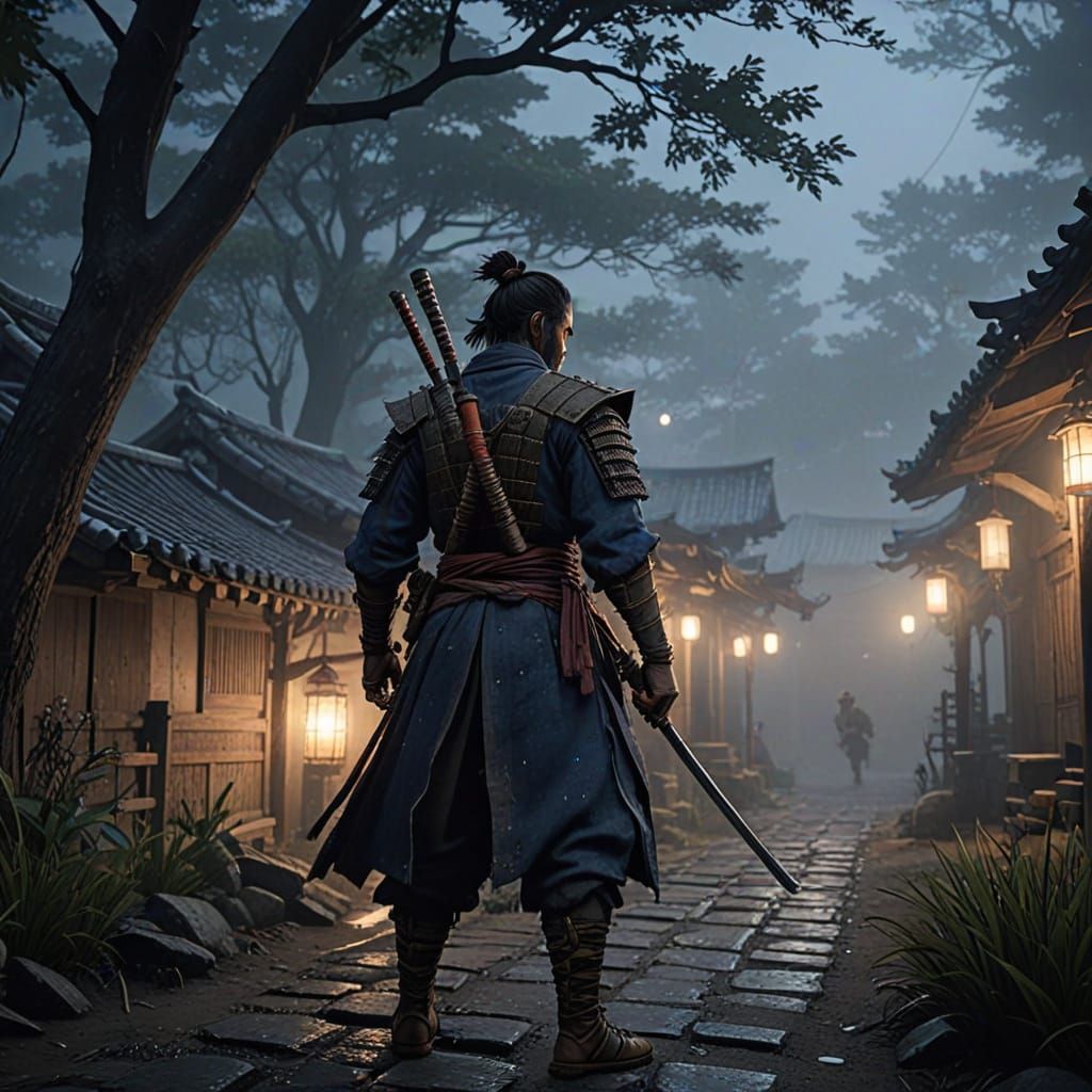 Midnight Shinobi Engages in Fierce Combat Under Dusky Skies