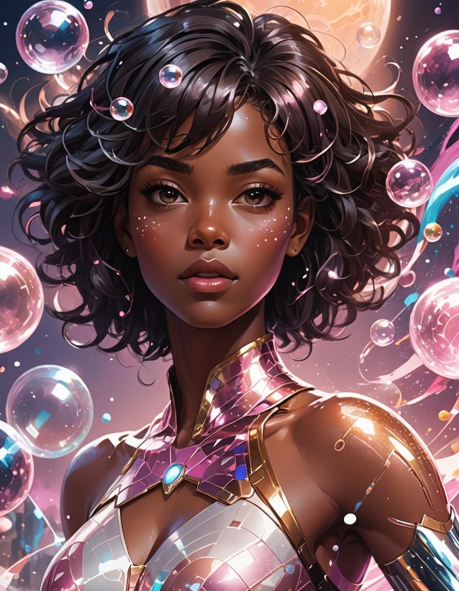 Anime Style Caramel Beauty with Bubbles