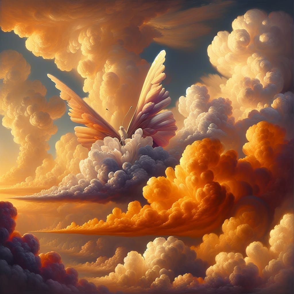 Romantic Butterfly Emerges from Sunset Clouds