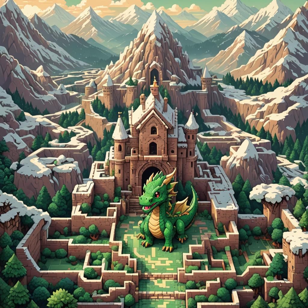 Cute Chibi Green Dragon Maze in Pixel Art