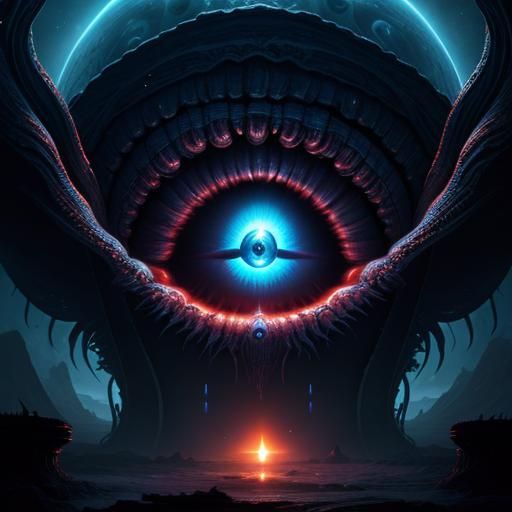 Floating Island with Cosmic Eye in Eldritch Style