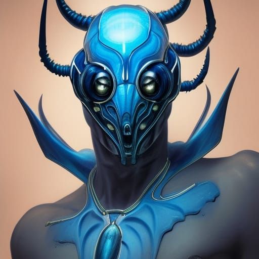Demonic Eldritch Blue Beetle Portrait