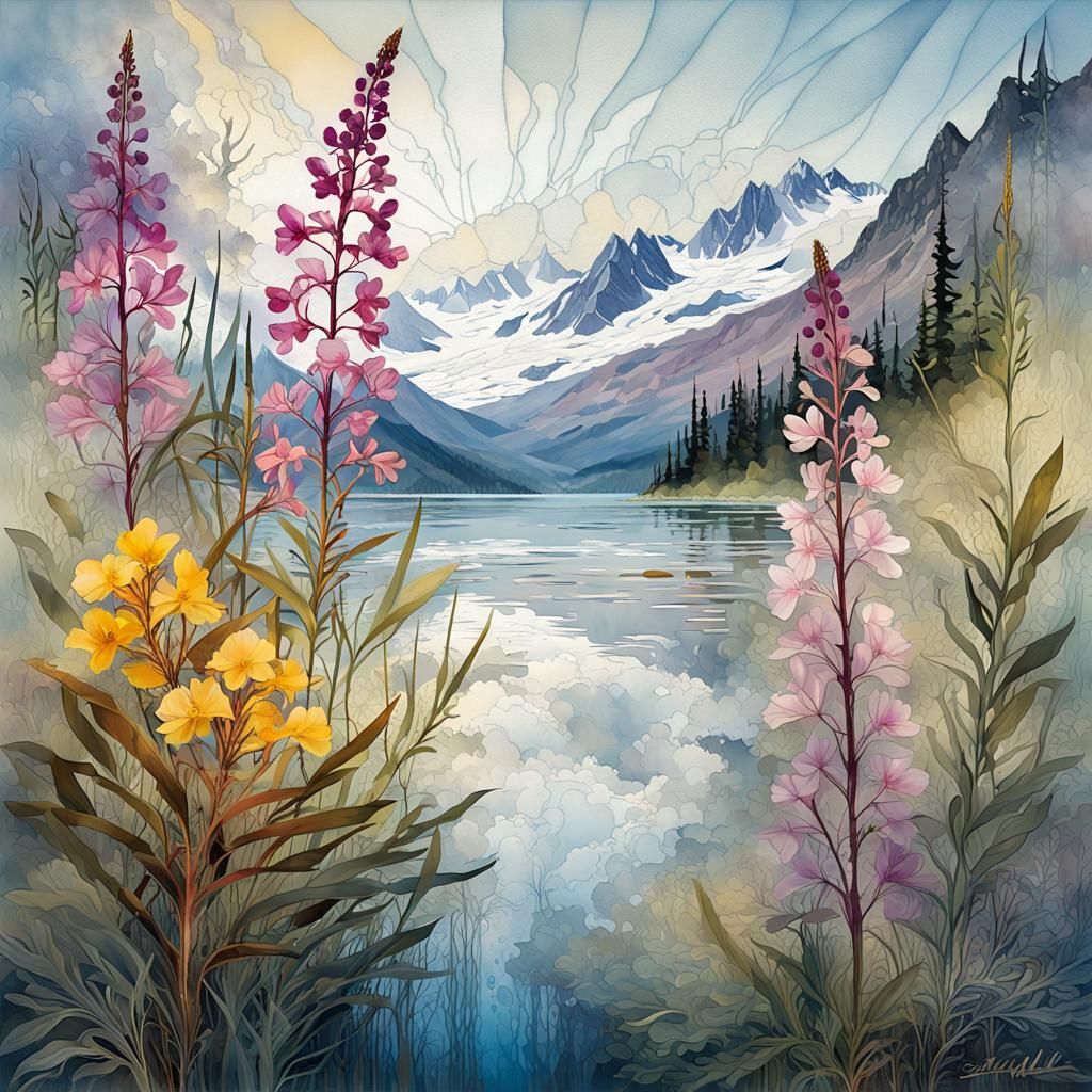 Alaska Wildflowers: Liquid Ink Double Exposure